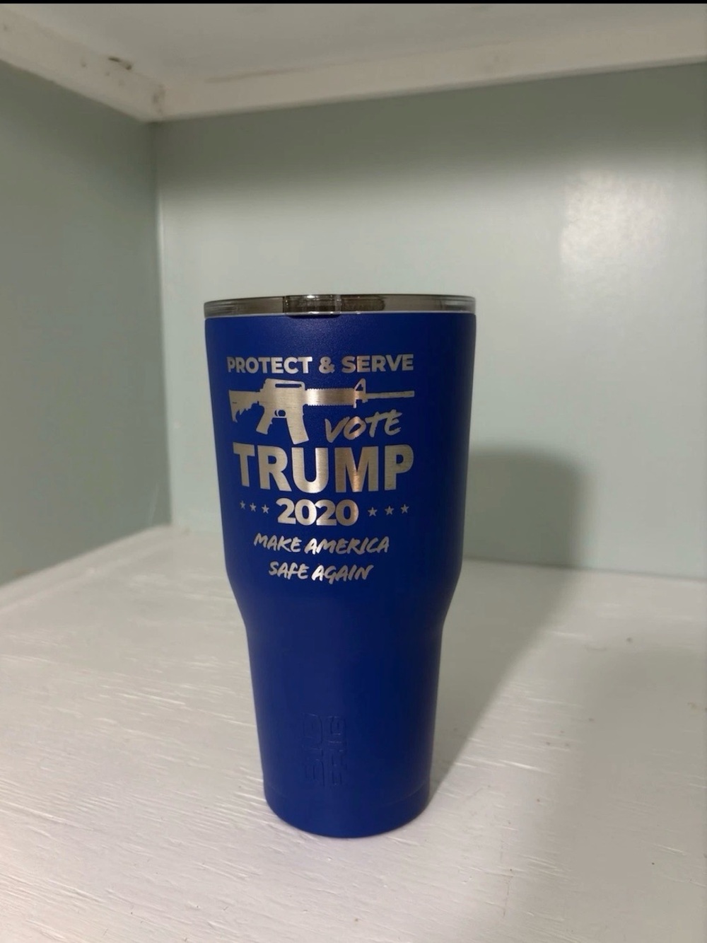 BLUE 24 OZ Tumbler - TRUMP 2020 PROTECT & SERVE MAKE AMERICA SAFE AGAIN-Engraved